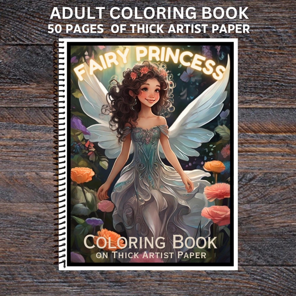 Fairy Princess # 2 -Spiral Bound Adult Coloring Book - Thick Artist Paper 50 pgs